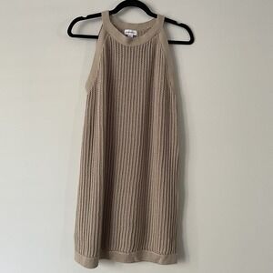 Summer Salt 100% Cotton Crochet Open Knit Shift Dress Tan Size M Beachy Coastal